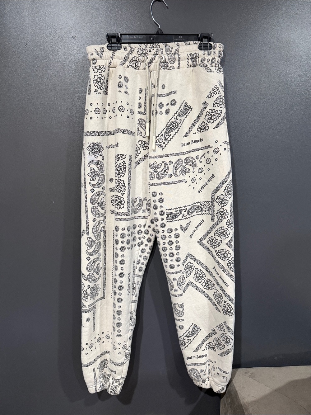 Palm Angels Cream Joggers with Black Bandana Print
